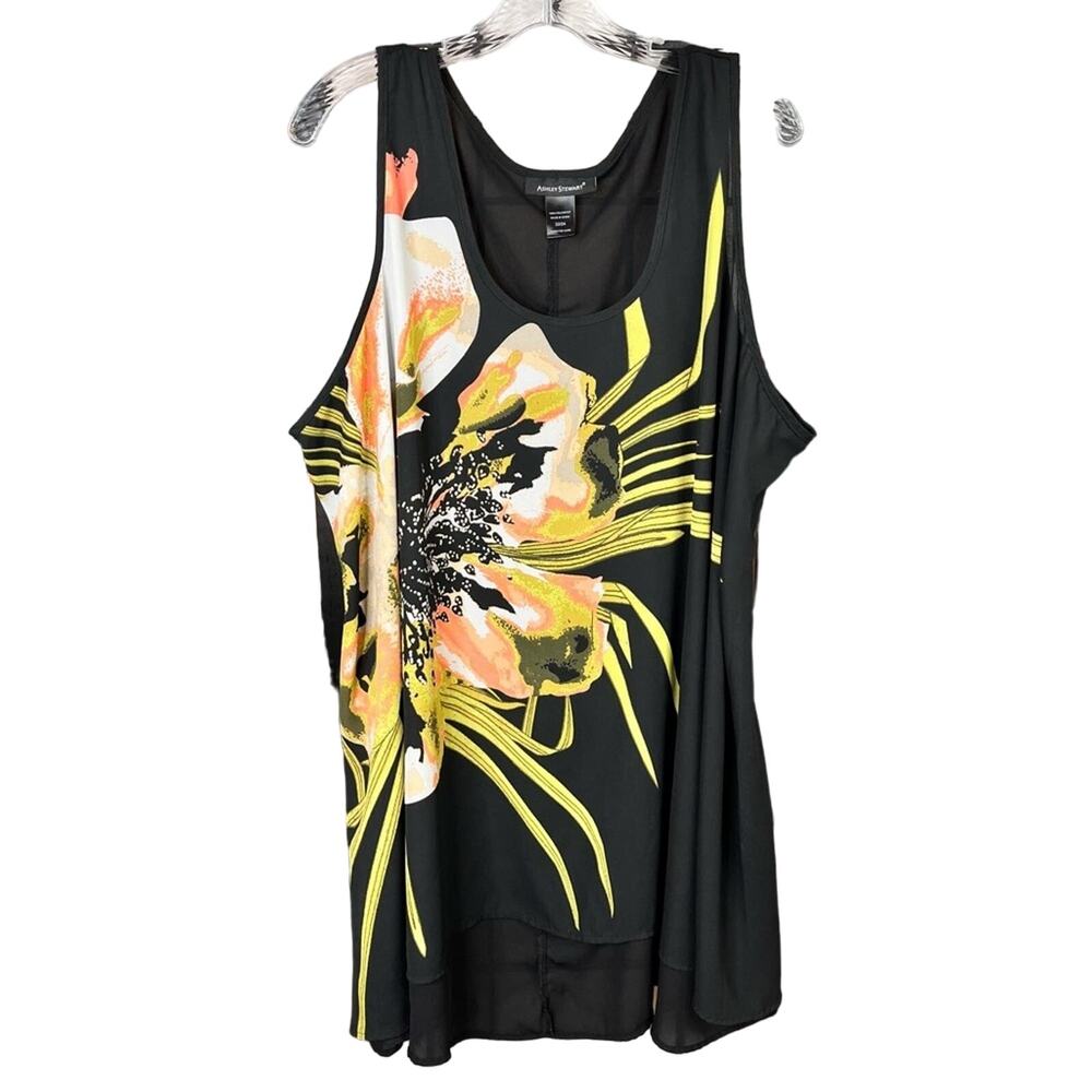 Ashley Stewart Sleeveless Floral Tunic Tank Top Black 22/24